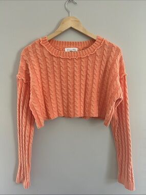 Amable by Mable Cropped Cable Knit Peach Sweater